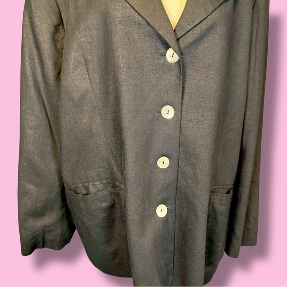 Sandro Vintage Black Linen-Blend Blazer with Pearl Shell Buttons Plus Size 22 - Picture 4 of 14